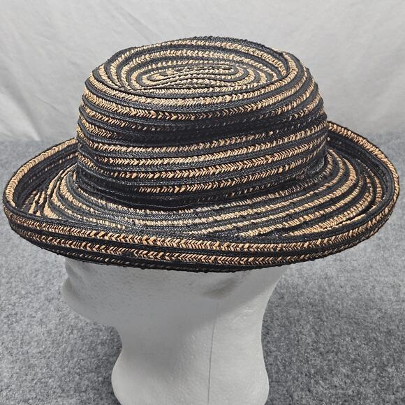 Da Me Sun Hat Striped Stra Black Beige Viscose Made in Italy - Picture 4 of 13